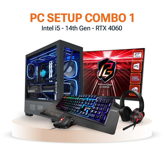 PC Setup Combo 1 - Intel i5 - 14th Gen RTX 4060 with ASRock Phantom Gaming Monitor & XPG Special Combo - Custom Gaming Setup