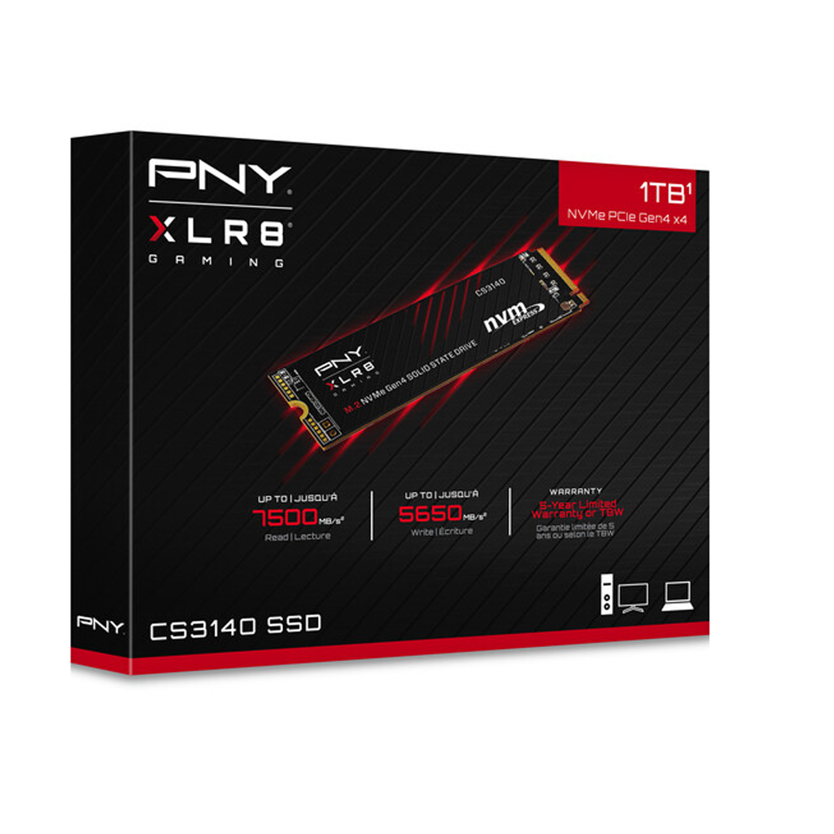PNY XLR8 CS3140 1TB M.2 2280 PCIe Gen4X4 NVMe Internal SSD