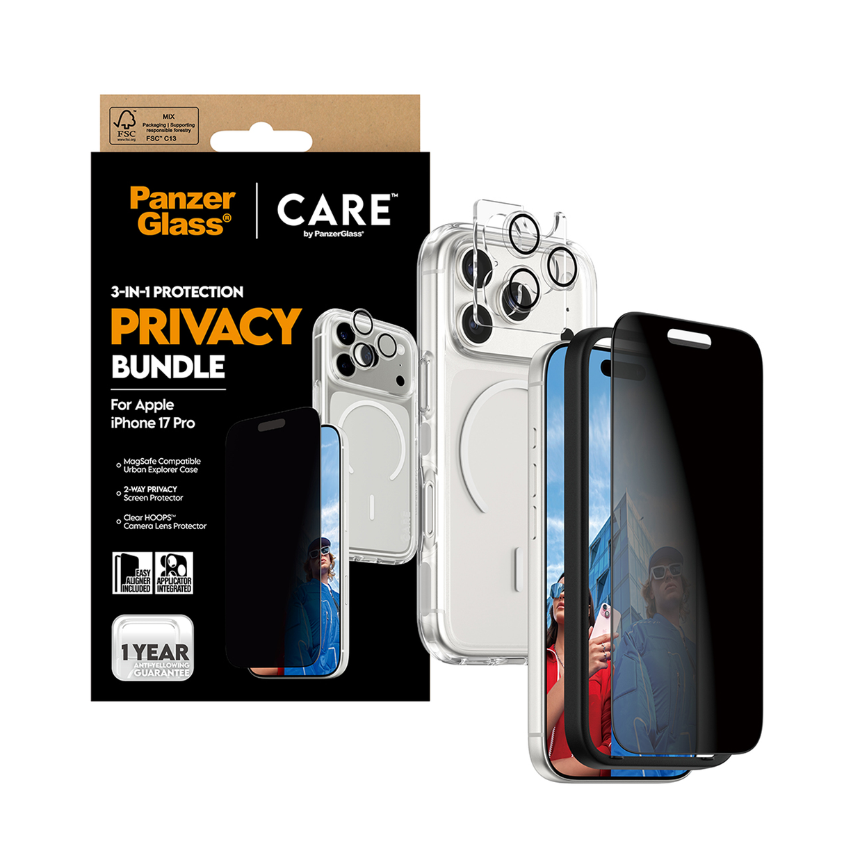 PanzerGlass CARE Explorer PG 3-in-1 Privacy Bundle iPhone 17 Pro 6.3 Inch