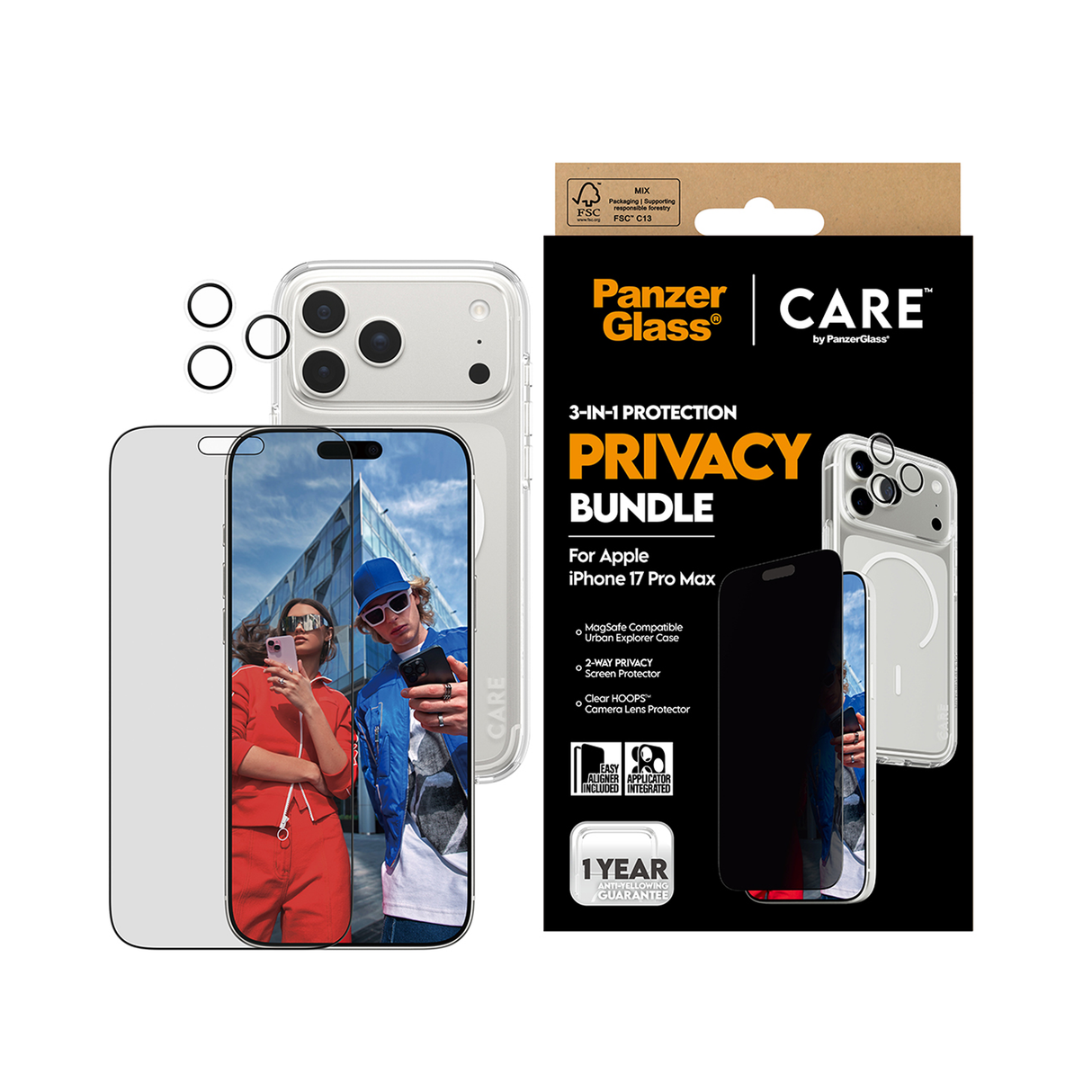PanzerGlass CARE Explorer PG 3-in-1 Privacy Bundle iPhone 17 Pro Max 6.9 Inch