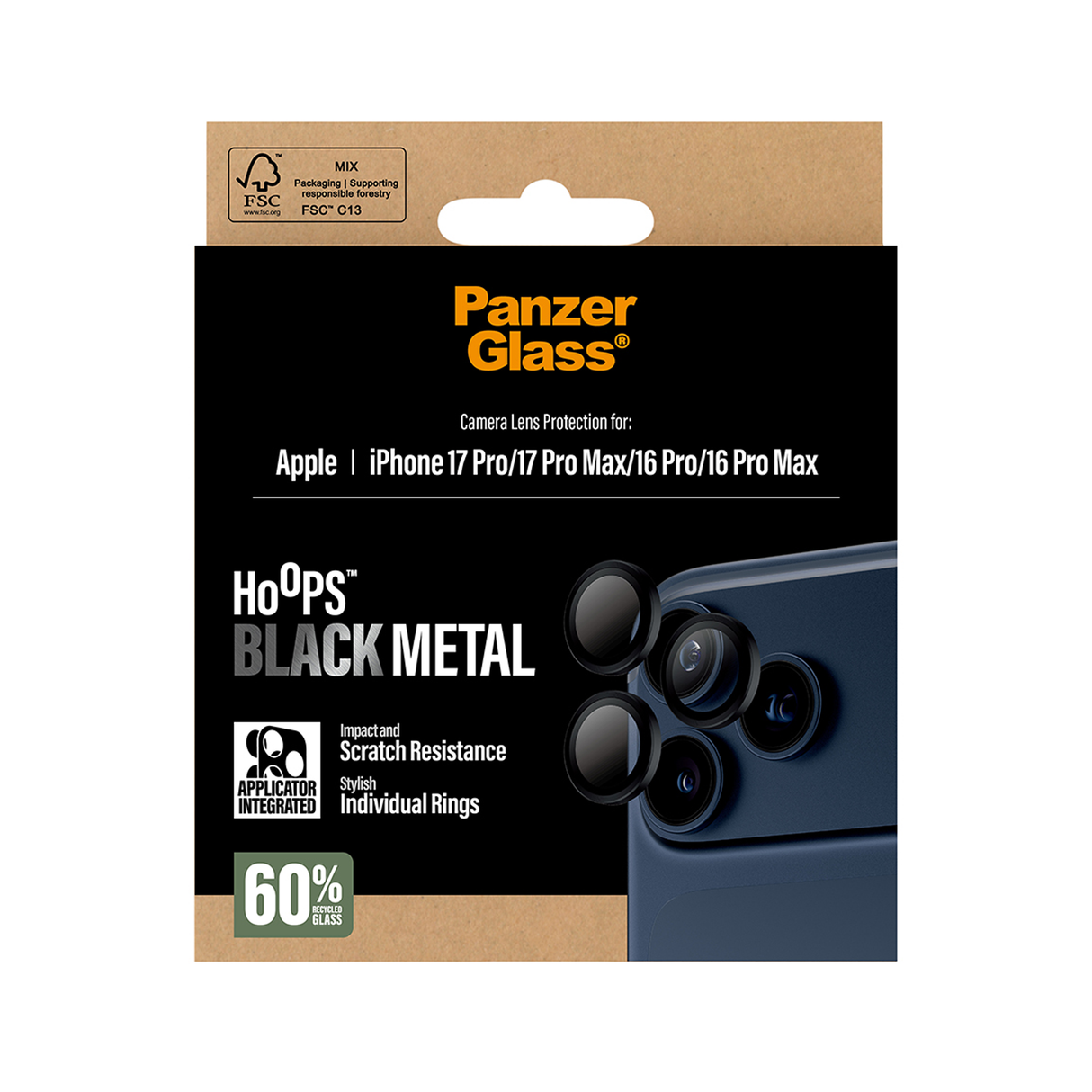 بانزر جلاس هووبز بلاك عدسة كاميرا متوافقة مع آيفون 17 برو/برو ماكس 6.3/6.9 بوصة