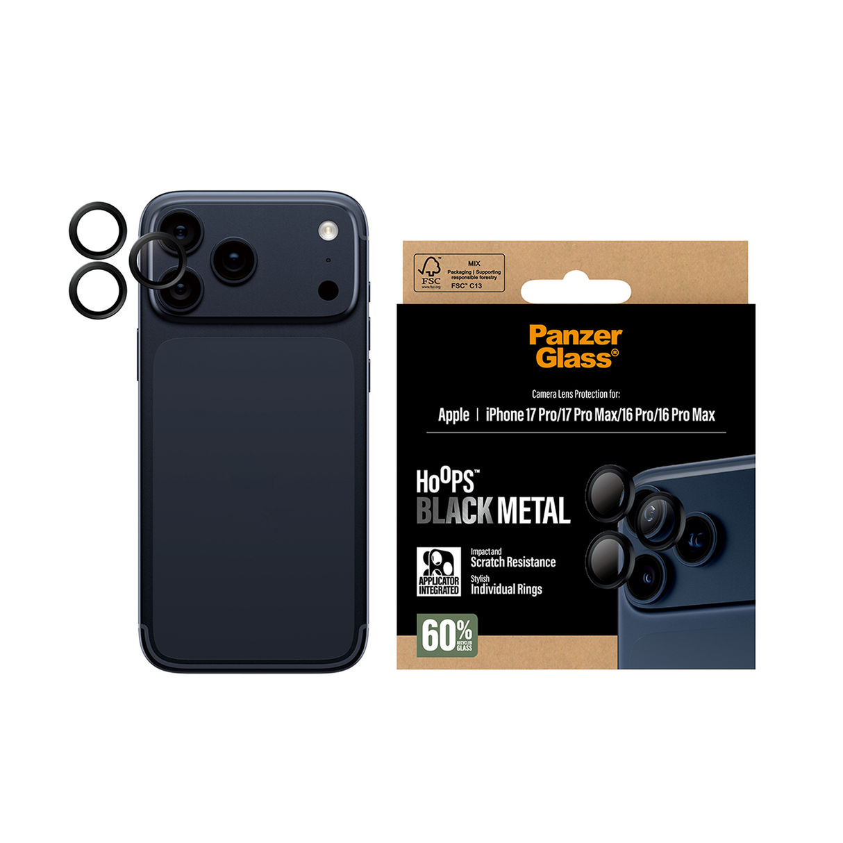 بانزر جلاس هووبز بلاك عدسة كاميرا متوافقة مع آيفون 17 برو/برو ماكس 6.3/6.9 بوصة