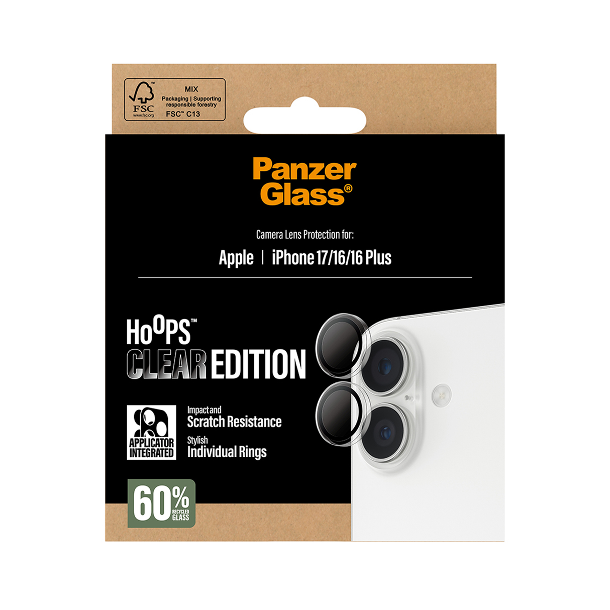 بانزر جلاس هووبز عدسة كاميرا شفافة متوافقة مع آيفون 17 - 6.3 بوصة