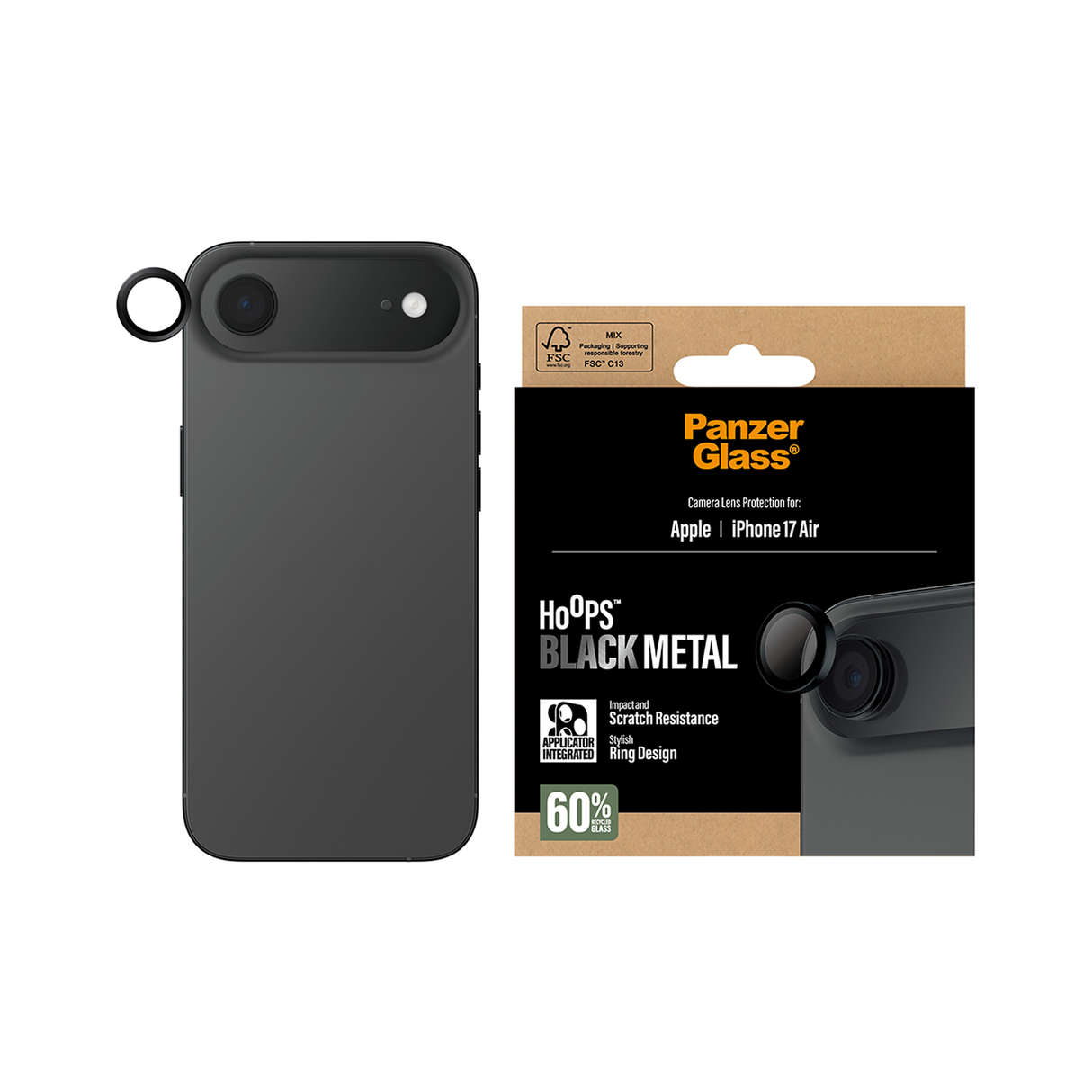 بانزر جلاس هووبز بلاك عدسة كاميرا متوافقة مع آيفون 17 إير 6.6 بوصة