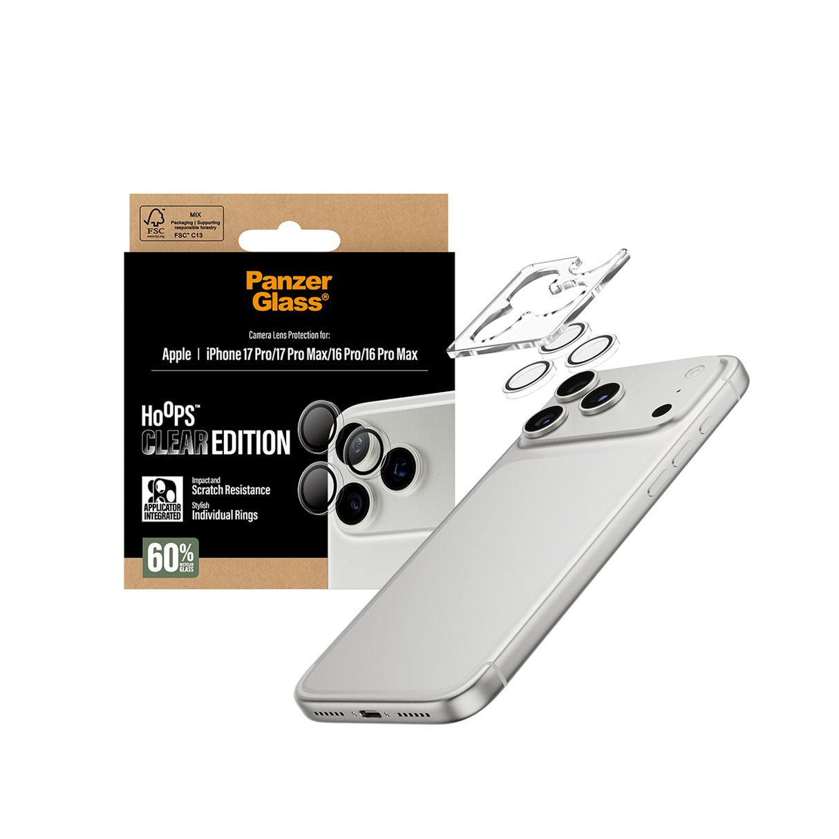 PanzerGlass Hoops Transparent Camera Lens iPhone 17 Pro/Pro Max 6.3/6.9 Inch