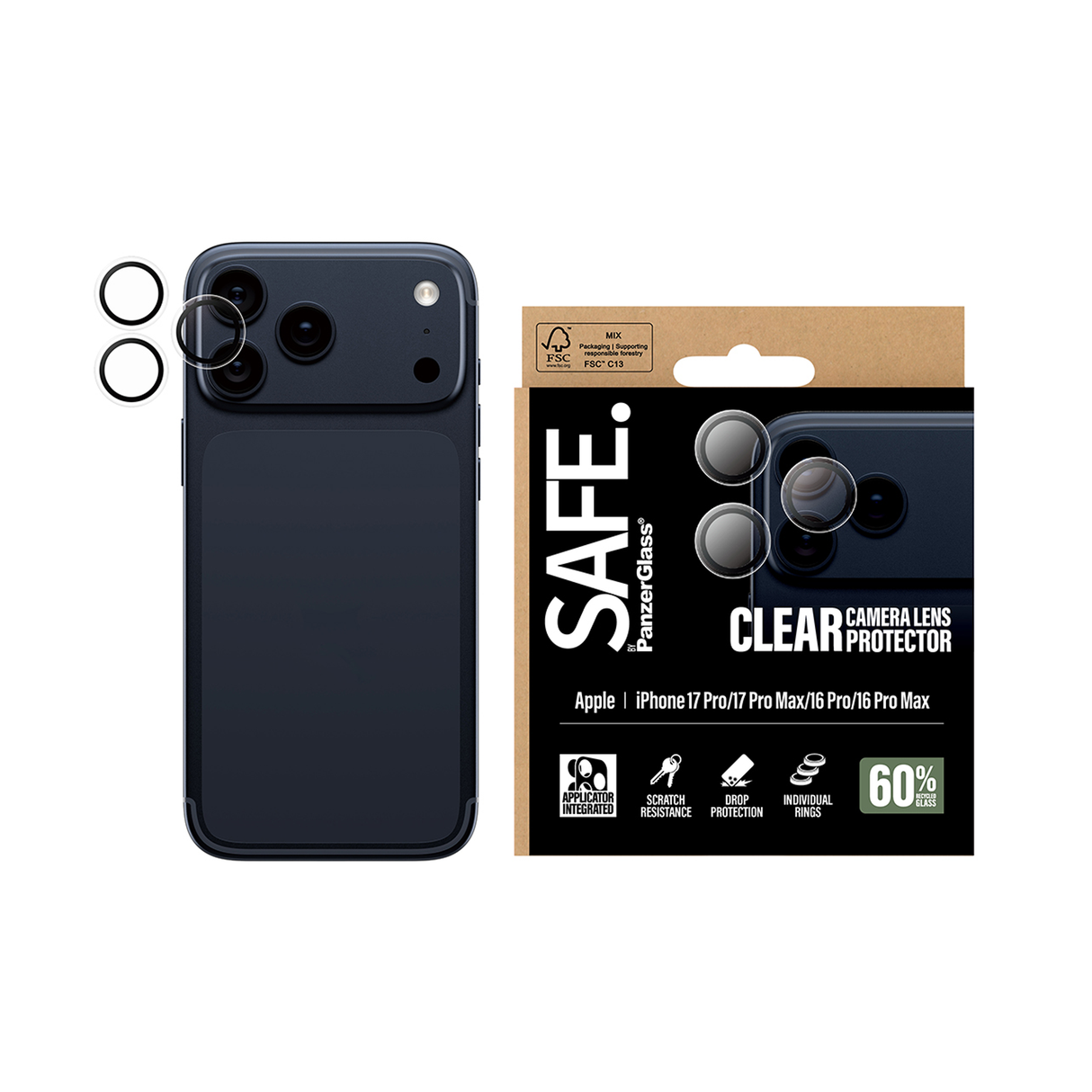 PanzerGlass SAFE Camera Lens Transparent iPhone 17 Pro/Pro Max 6.3/6.9 Inch