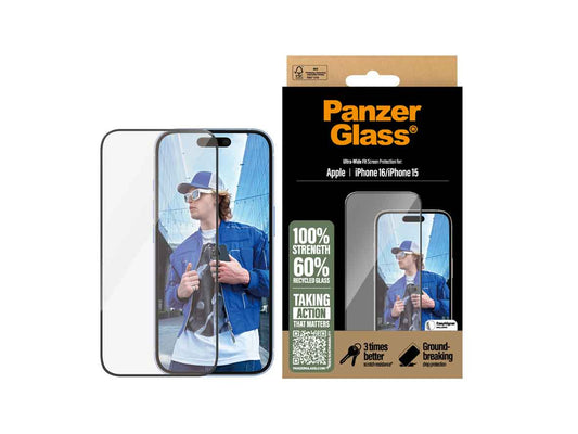 PanzerGlass® Screen Protector For iPhone 16 - 6.1 Inch Ultra - Wide Fit