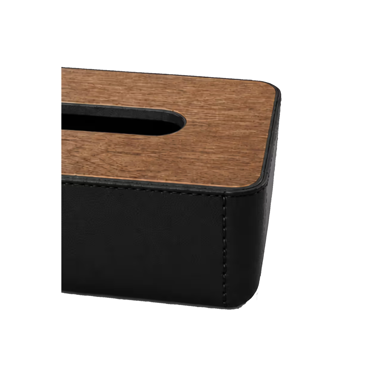 Plastic Tissue Box Holder with Wood and Leather Finish - Black