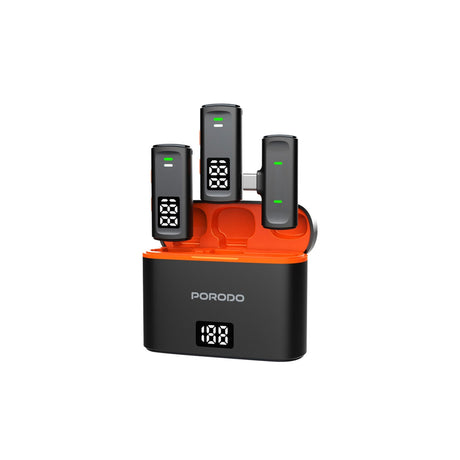 Porodo Lavalier Microphones Type-C Connector with Lightning Adapter - Black