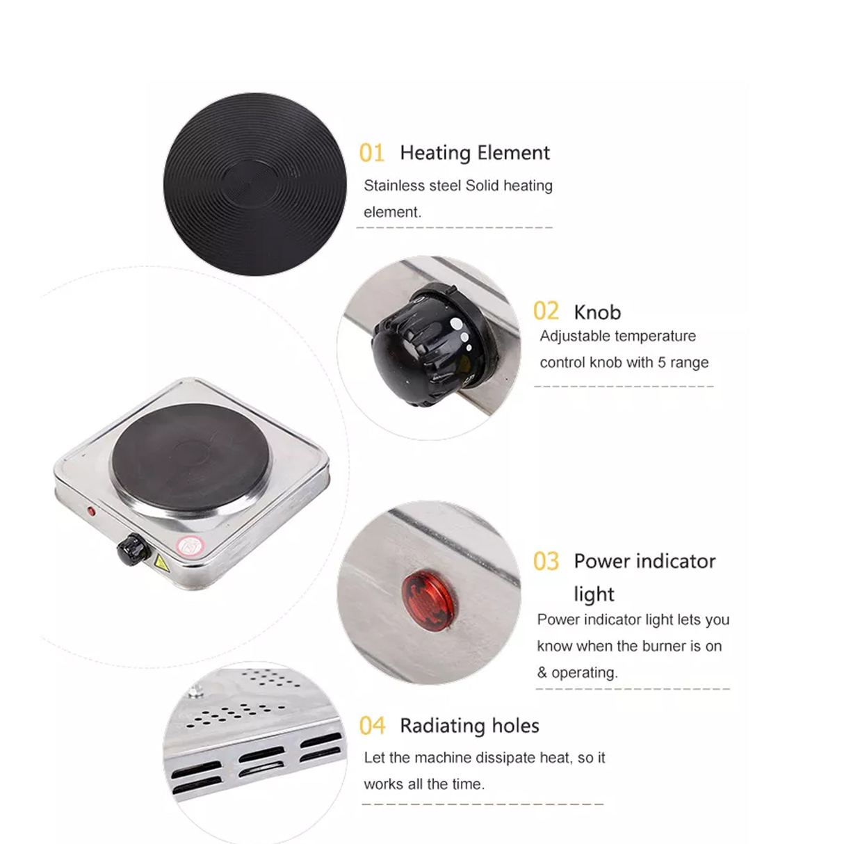 موقد طهي محمول من الفولاذ مع لوحة تسخين، مزود بإيقاف تلقائي للسلامة، حماية من ارتفاع الحرارة، عنصر تسخين قوي عالي الجودة وتحكم بسيط