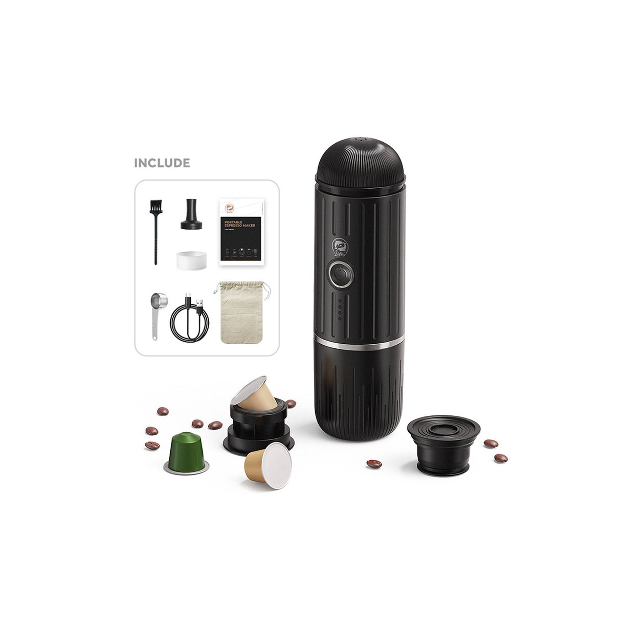 ماكينة قهوة لاسلكية محمولة وقابلة لإعادة الشحن 2 في 1 – بقدرة 19 بار