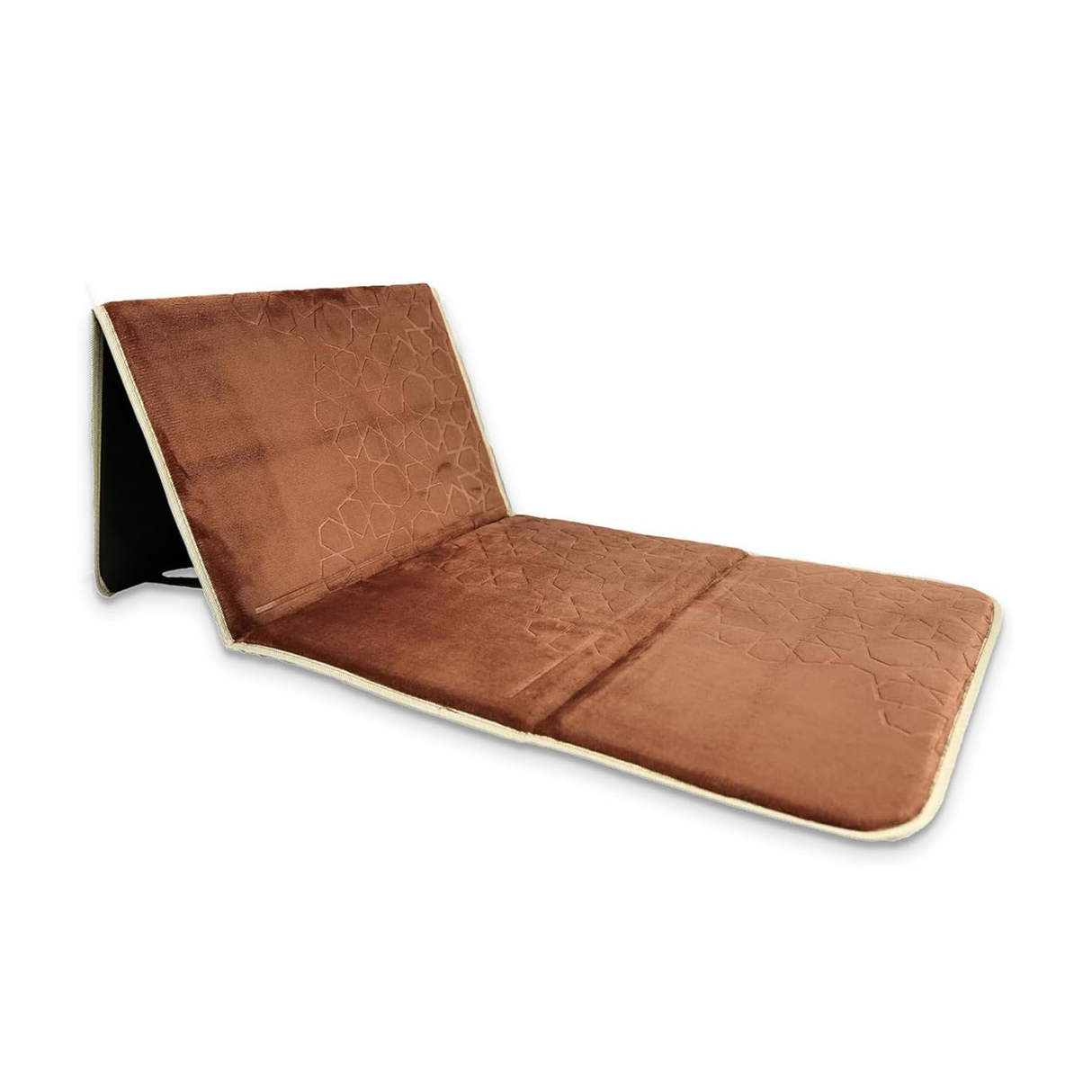 Premium Velvet Prayer Mat With Reclining Backrest 70x110 cm - Light Brown