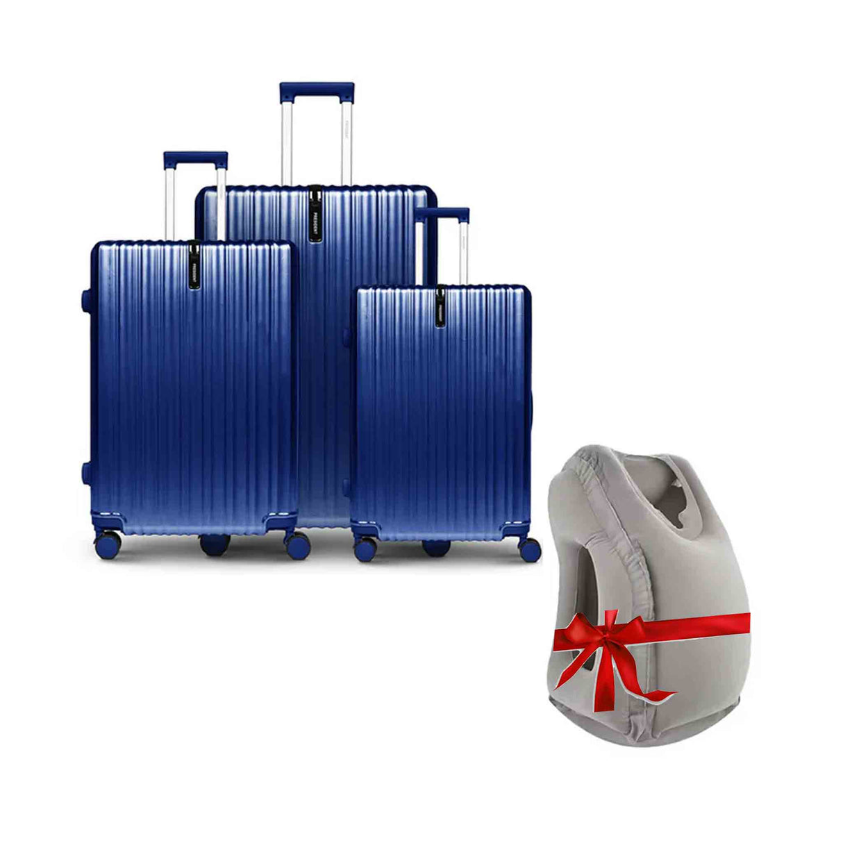 طقم حقائب بريزيدنت لوكس المكونة من 3 قطع (28/24/20 بوصة) - أزرق + وسادة سفر رمادية مجانية
