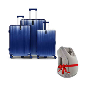 طقم حقائب بريزيدنت لوكس المكونة من 3 قطع (28/24/20 بوصة) - أزرق + وسادة سفر رمادية مجانية
