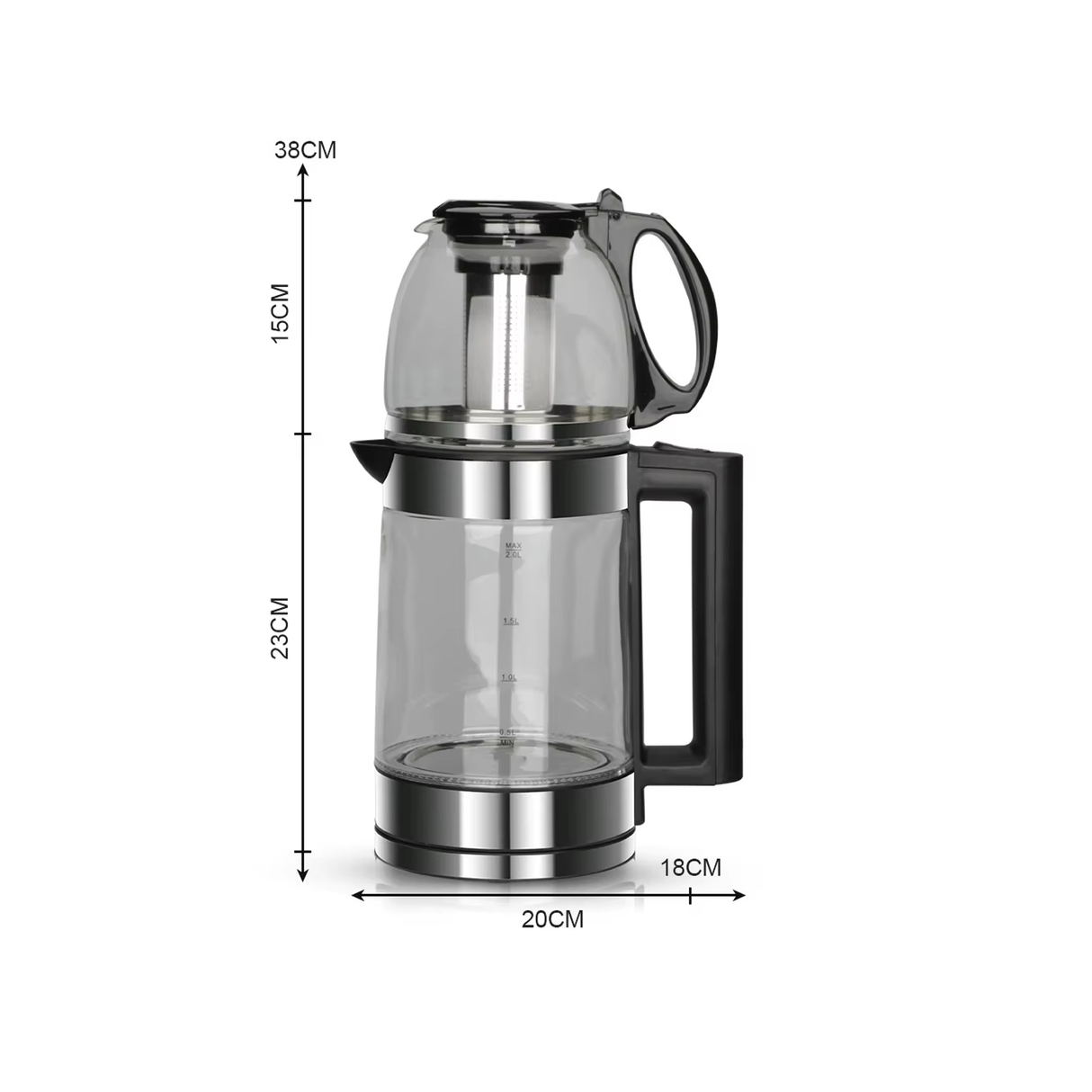 راف ‎0.8‎ لتر + ‎2‎ لتر 2 في 1 غلاية سماور كهربائية مزدوجة الزجاج مع قاعدة طاقة دوارة ‎360°‎ للتسخين الفوري