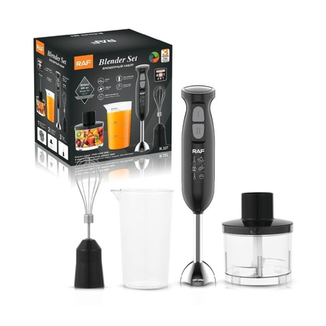 RAF 4-in-1 Multi-Functional Hand Blender, Chopper, Whisk & Mixer – 340W Stainless Steel Stick With Dual Speed & 600 ml Jar