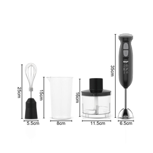 راف خلاط يدوي متعدد الوظائف 4 في 1  (خلاط، مفرمة، مضرب، خلاط مزج) – بقدرة 340 واط، عصا ستانلس ستيل بسرعتين وكأس 600 مل