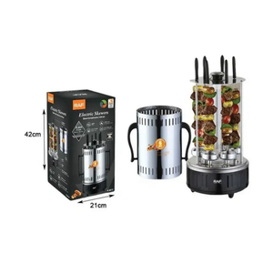طقم أسياخ شواء كهربائي RAF R.8612، بقوة 1000 واط، 6 أسياخ، دوران تلقائي، سخان كوارتز، مقابض من الفولاذ المقاوم للصدأ