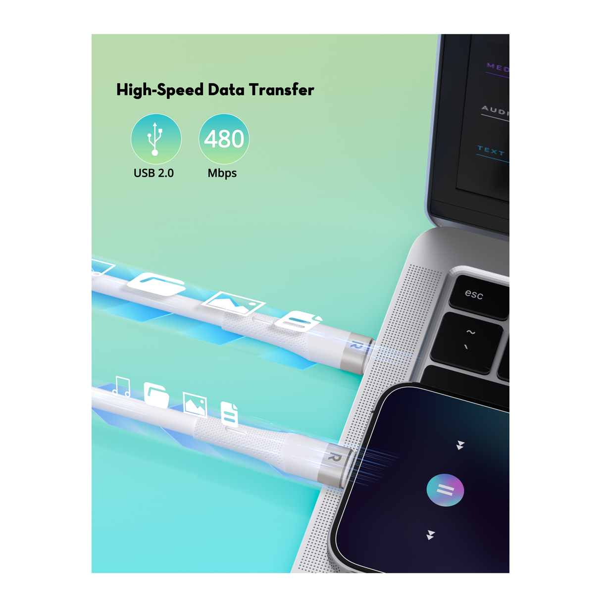 راف باور كابل سي-سي 60 واط RP-CB1038 بطول 1 متر – أبيض