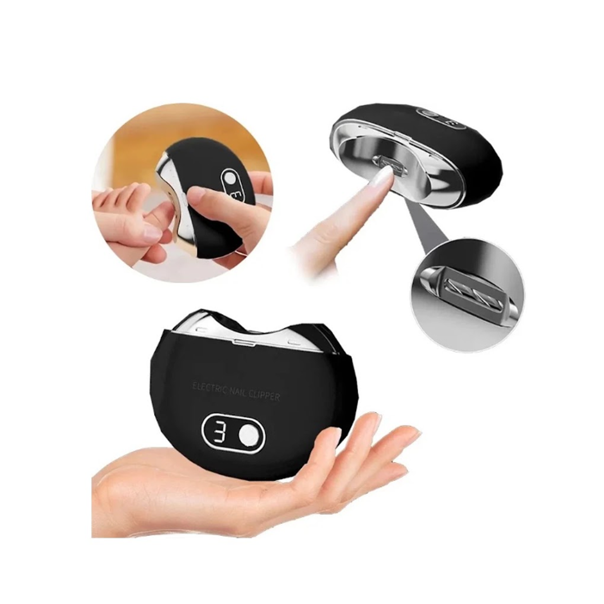 Rechargeable Electric Nail Clipper With 3-Speed Precision Trimming - Nail Debris Storage - LED Light and USB-C Charging - 500 mAh Battery - Black
