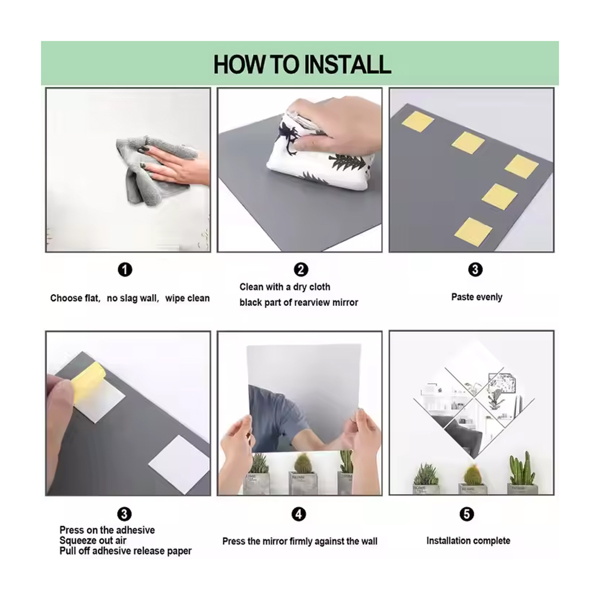 ملصق مرآة حائط مستطيلة أكريليك - 60 × 40 سم