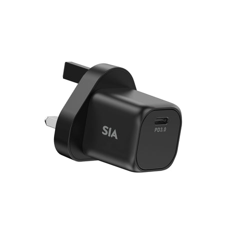 SIA Mini Wall Charger Gan PD/PPS 35W Type-C Port With C-C Cable 1m - Black-Uk