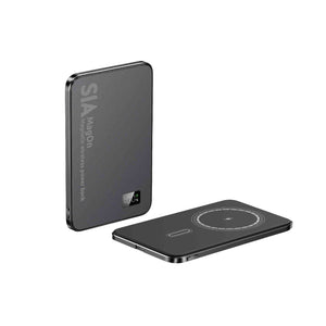 SIA Magnetic Power Bank Metal Body PD 20W - Wireless Charging 15W 5000mAh - Black - Zayoom