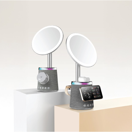 سيا مرآة مكياج ذكية مع مكبر صوت وشاحن لاسلكي 3 في 1 - رمادي فاتح