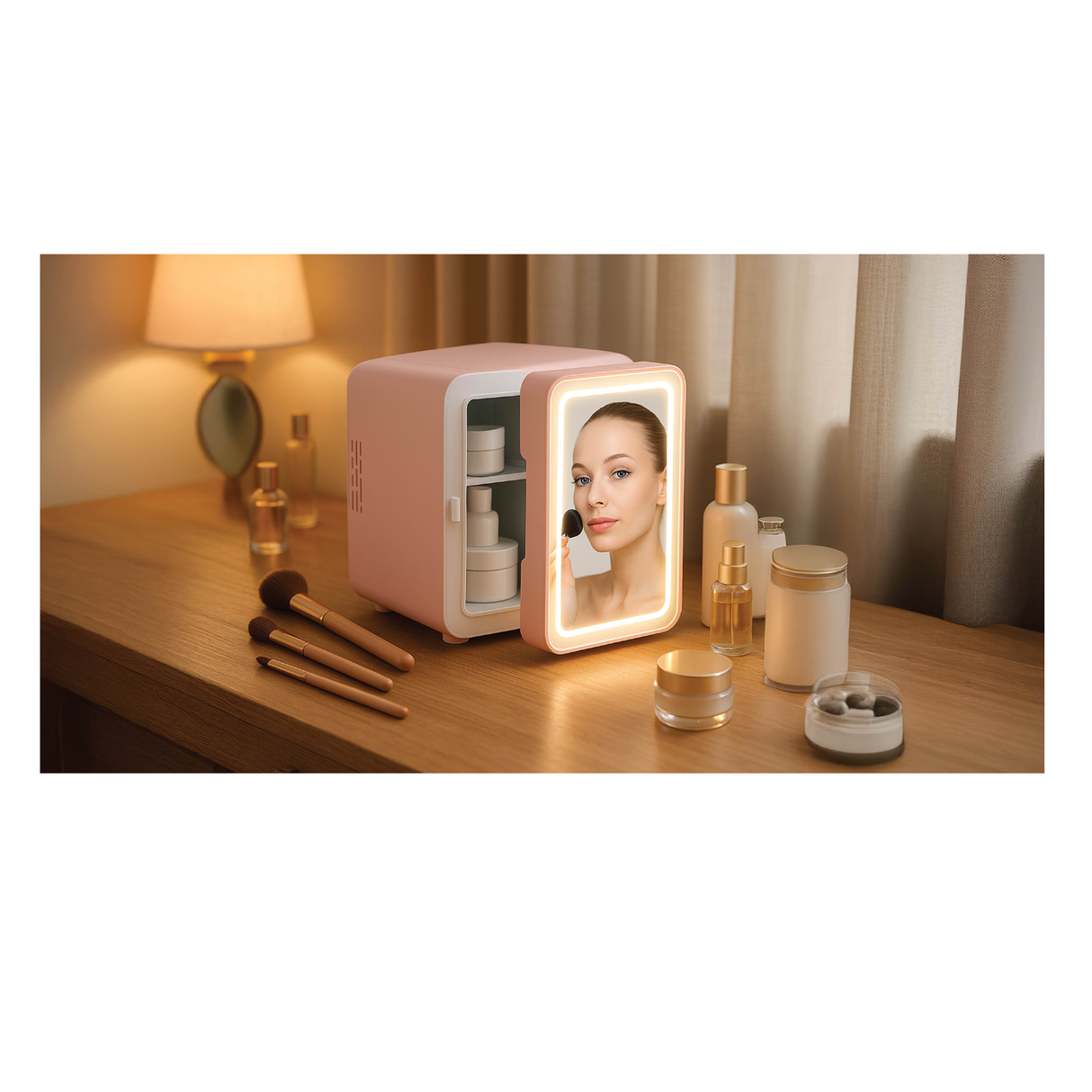 سيا مين ثلاجة سعة 4 لترات، مزودة بإضاءة ليد - وردي