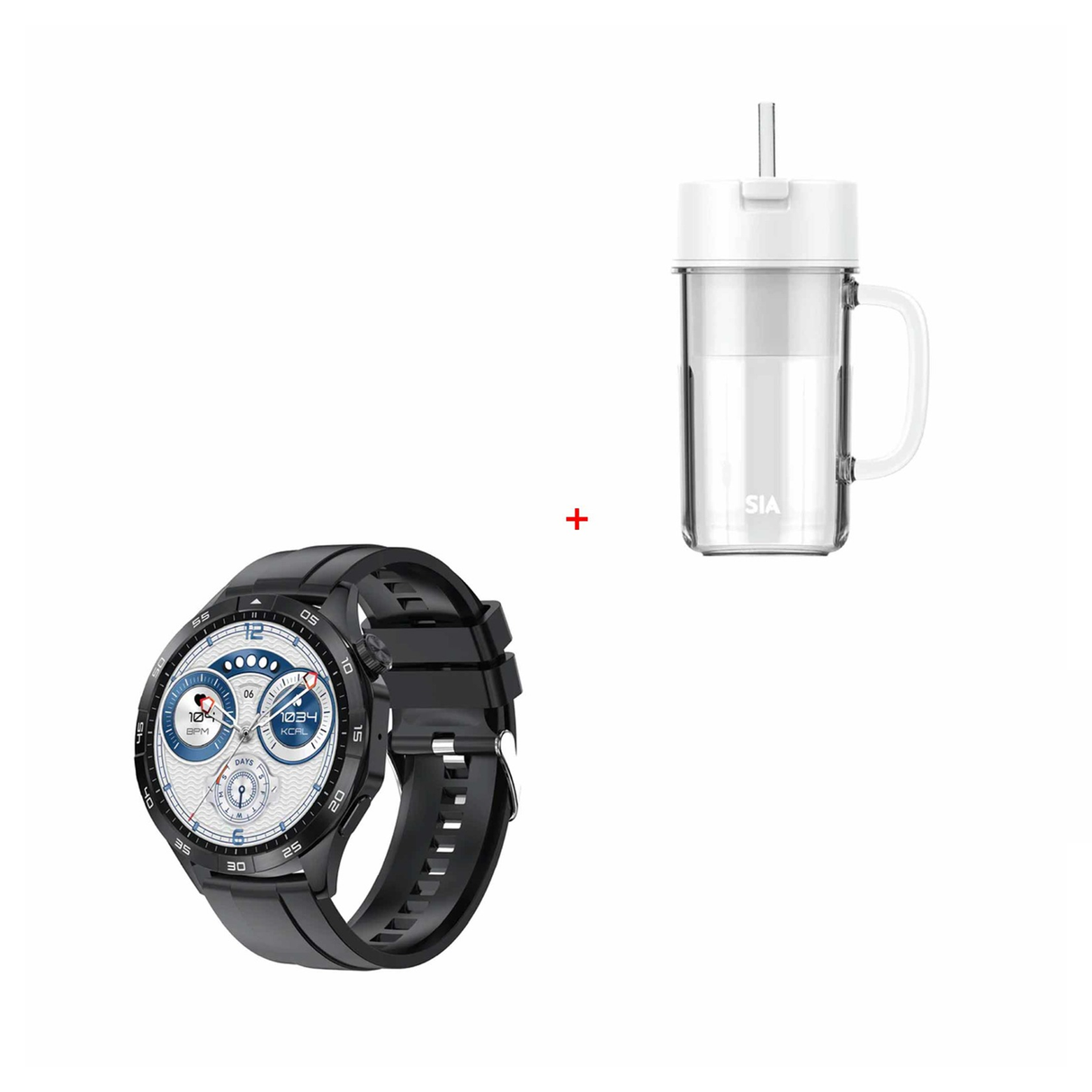 SIA Portable Blender Cup 400ml Rechargable - White + SIA Ultra Watch C Black With Two Straps - Hk4
