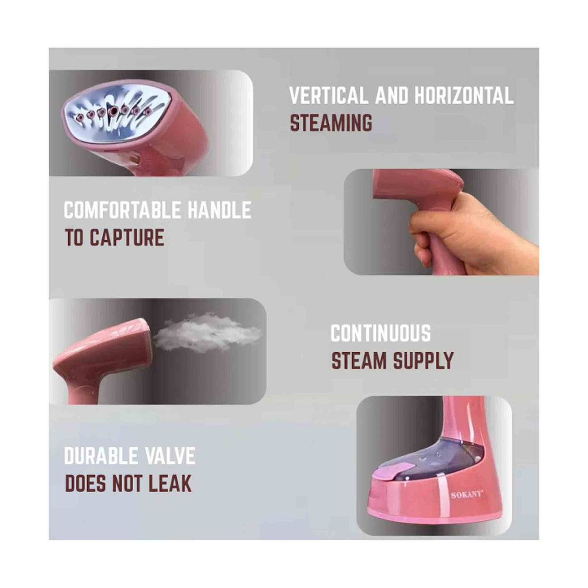 SOKANY Foldable Handheld Steamer 120ml - 1470W - Pink