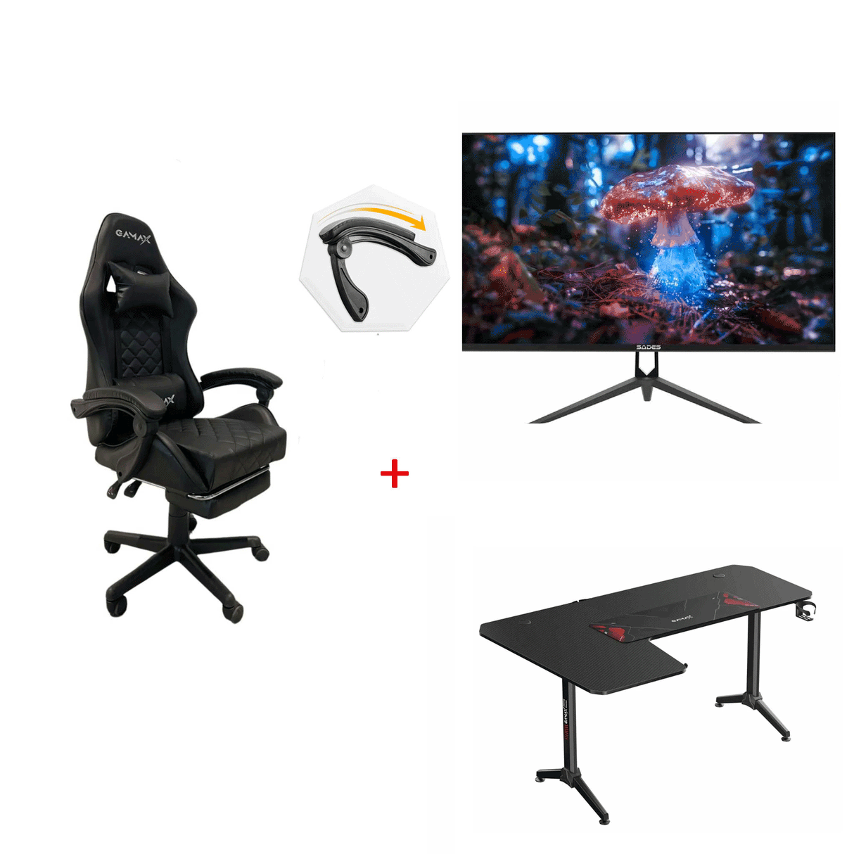 Sades Russula 27 Inch FHD IPS 120Hz - 1ms HDMI 2.1 Gaming Monitor - Black With L-Shaped Gaming Desk - Left Side and Gaming Chair