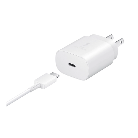 Samsung 25W Travel Adapter with USB-C to USB-C Cable- White - Zayoom