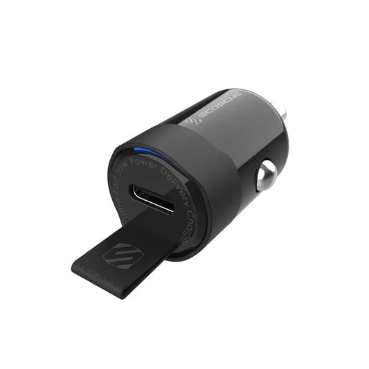 Scosche PowerVolt 30W USB Type-C Fast Car Charger with Fabric Pull Label and Power