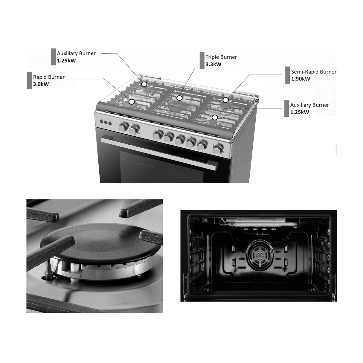 Sharp Gas Cooker 90x60cm 5 Burners, Stainless Steel