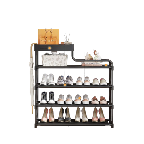 منظم أحذية بسعة 12 زوجًا، رف أحذية معدني بخمس طبقات – اسود