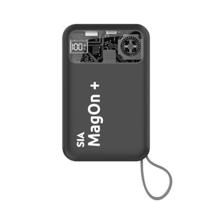 SIA Magnetic Power Bank - Built In Rgb Cooling Fan With Built-In Cables - PD 20W - Wireless Charging 15W - 10000mAh - Gray