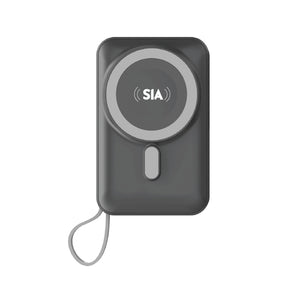 SIA Magnetic Power Bank - Built In Rgb Cooling Fan With Built-In Cables - PD 20W - Wireless Charging 15W - 10000mAh - Gray