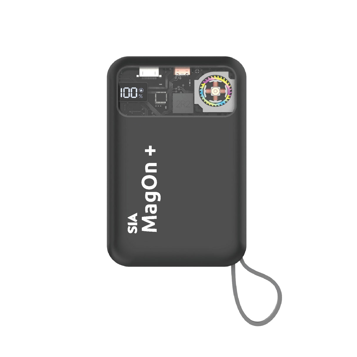 SIA Magnetic Power Bank - Built In Rgb Cooling Fan With Built-In Cables - PD 20W - Wireless Charging 15W - 10000mAh - Gray