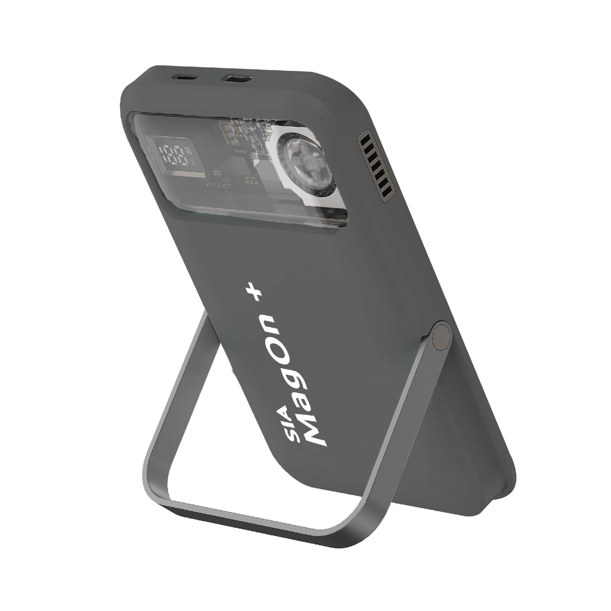 SIA Magnetic Power Bank With Built In Rgb Cooling Fan PD 20W - Wireless Charging 15W - 10000mAh - Gray
