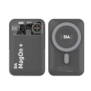 SIA Magnetic Power Bank With Built In Rgb Cooling Fan PD 20W - Wireless Charging 15W - 10000mAh - Gray