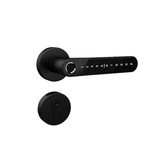 Smart Lock Intelligent Door Handle With Tuya App - Wooden Doors - Black