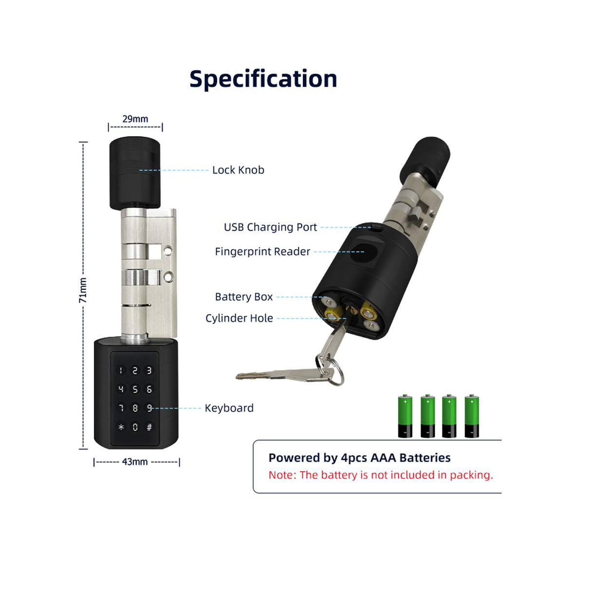قفل أسطواني سمارت للأبواب الخشبية – 5 طرق فتح سمارت 