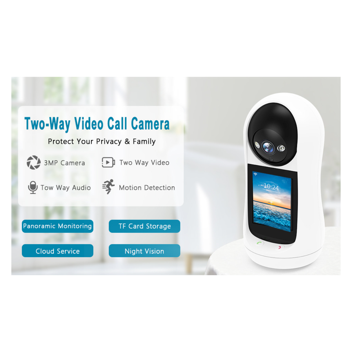 Smart High-Resolution Wifi Camera With 3MP - Night Vision - Motion Detection - and Two-Way Audio