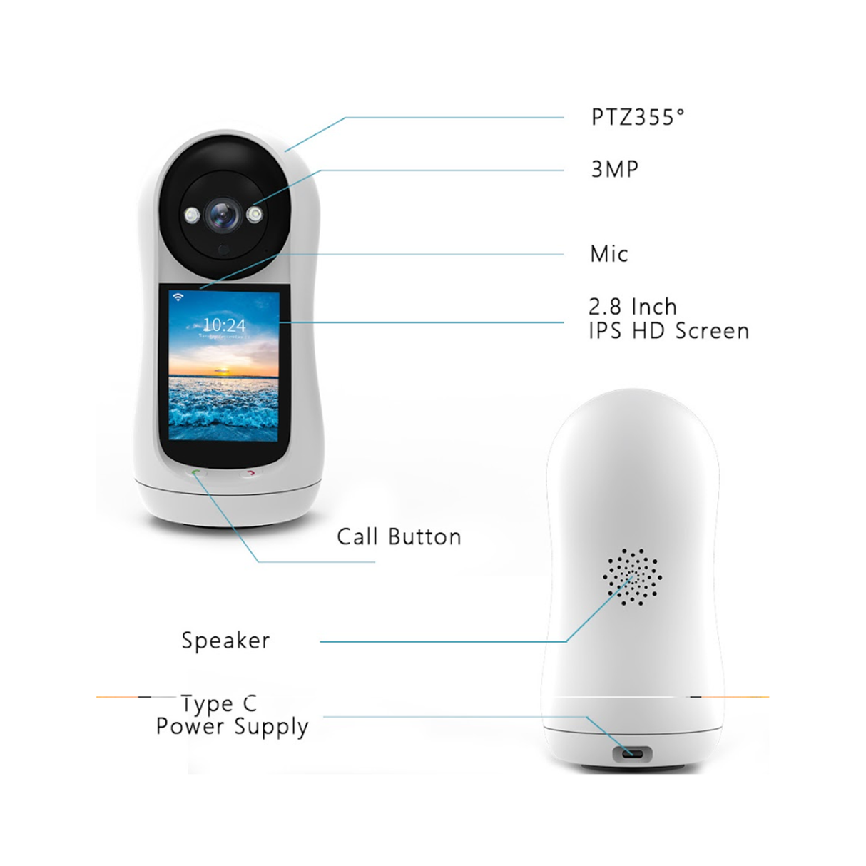 Smart High-Resolution Wifi Camera With 3MP - Night Vision - Motion Detection - and Two-Way Audio