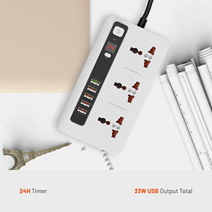 Smart Power Socket Extension Strip with 5 USB Fast Charging Ports and 3 Universal Power Sockets - 2 Meter Length