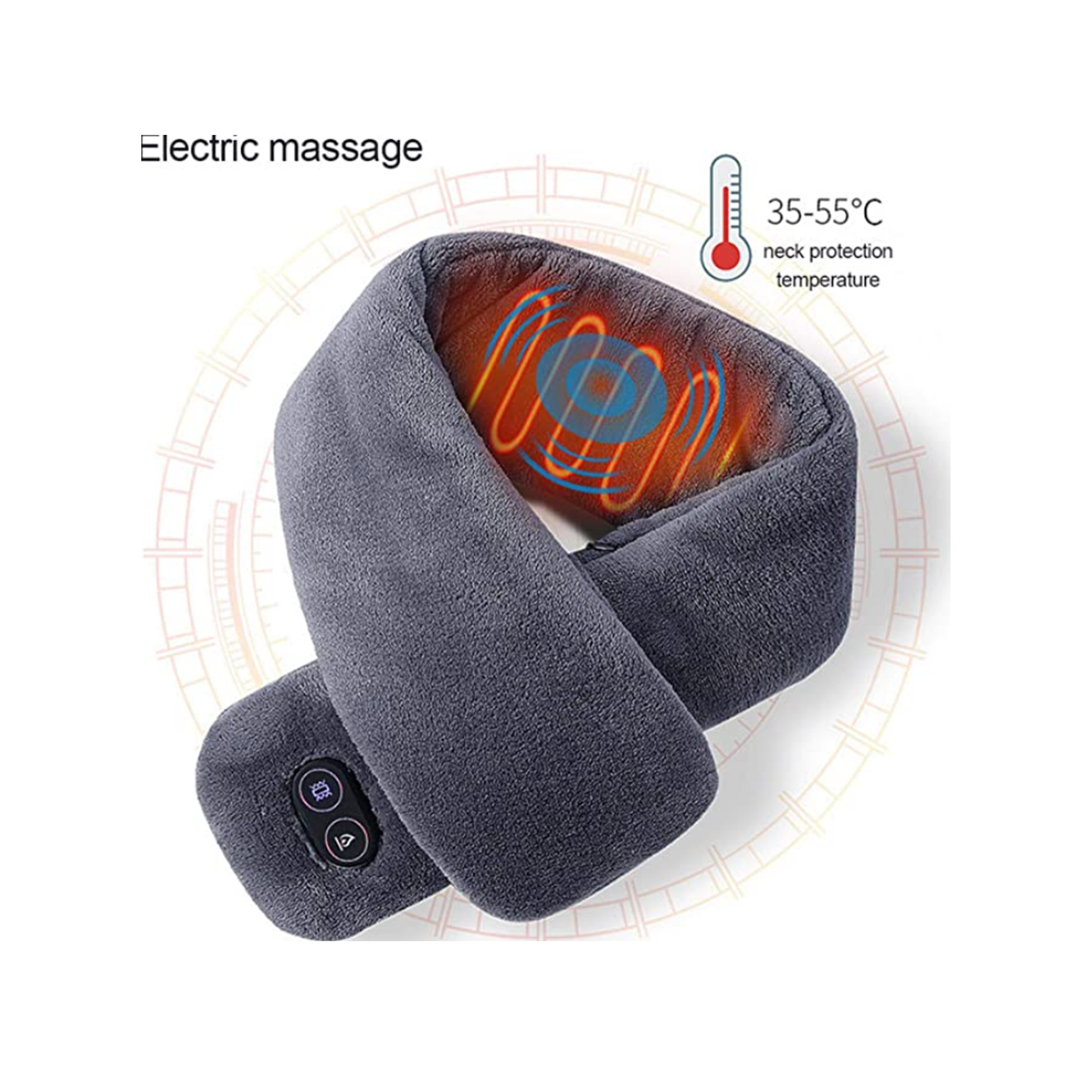Smart USB Powered Heated Massage Scarf With Adjustable Vibration Modes and Mink Velvet Fabric, 80 x 10 cm - Blue