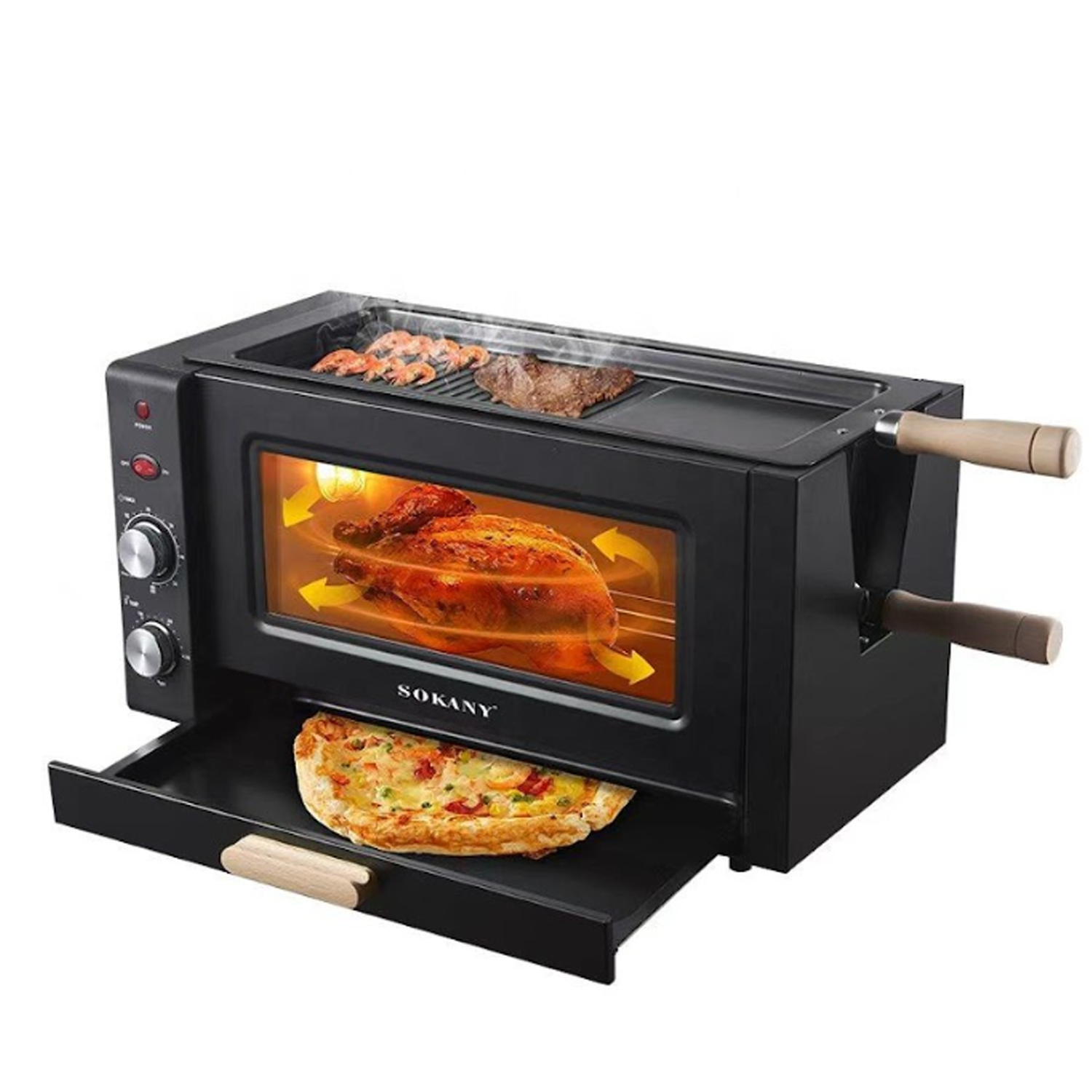 Sokany 3-in-1 Electric Toaster Oven With Grill Bake & Roast Functions and 60-Minute Timer – Heavy-Duty Metal Body - 25L Capacity & 3000W Power