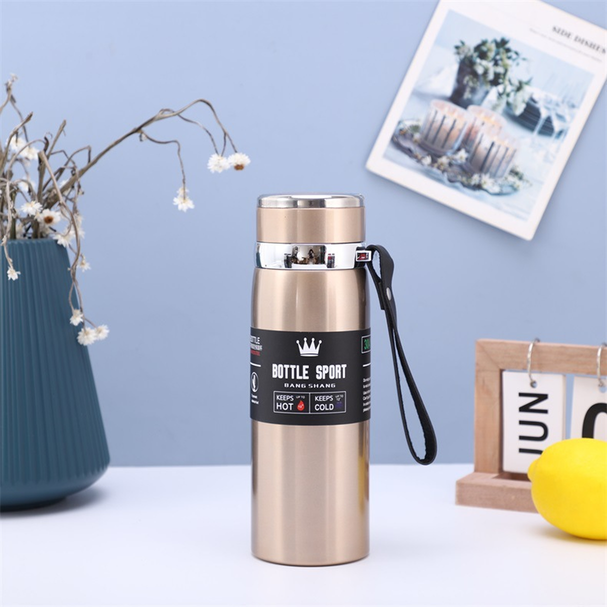 Stainless Steel Portable Thermos Flask Travel 1 Ltr - Gold