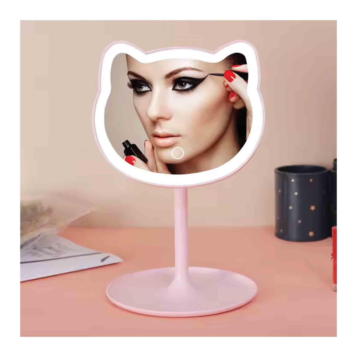 مرآة مكياج مسطحة قابلة للتعديل مع إضاءة LED